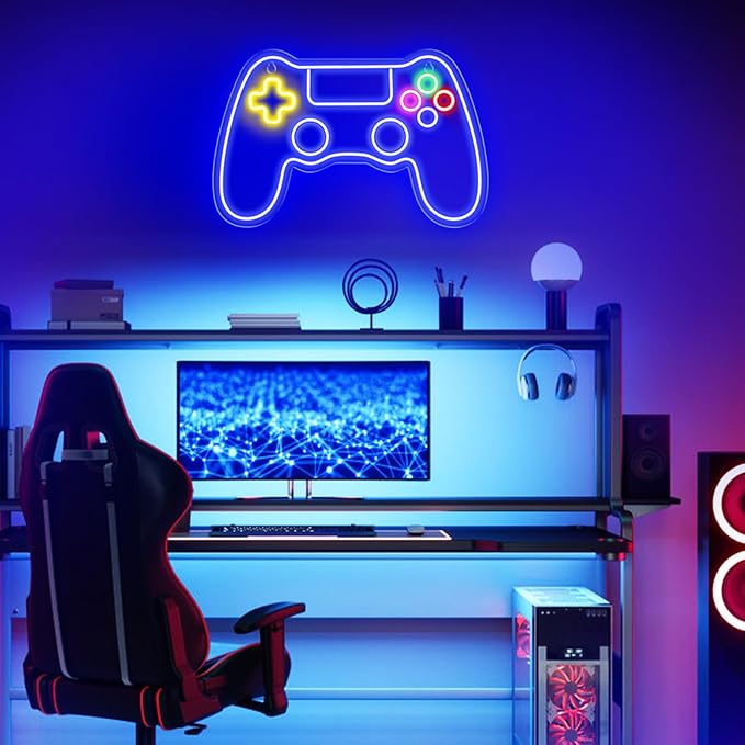Kavaas Gamer Neon Sign, Game Controller LED Sign for Gaming Room Decor - Game Neon Sign for Teen Boy Room Decor - Best Gamer Gifts for Boys, Kids