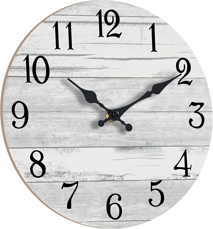 Wall Clock Battery Operated 12 Inch Gray Silent Non Ticking Country Rustic Design Vintage Retro Decorative for Bathroom Kitchen Living Room Bedroom