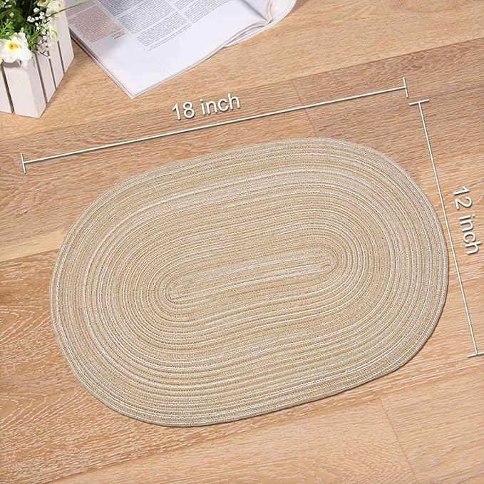 Noctiflorous Oval Braided Placemats Set of 4 Woven 12x18 Inch Non Slip Washable Heat Resistant Place Mats Round Tablemats for Dining Kitchen Party Daily Table Decor Dinner Mats (15 Coffee Brown, 4)