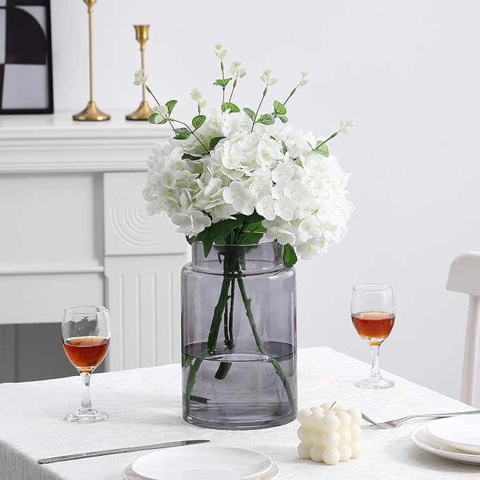 Large Glass Vase, 9 Inch Black Glass Vase, Large Flower Vases for Bouquet, Tall Wide Mouth Vases for Flowers, Home, Wedding, Living Room, Office Decor