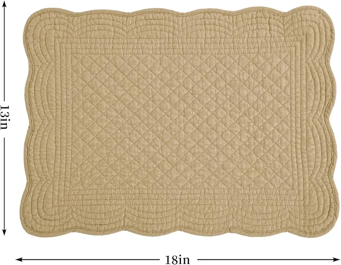 HOMBYS Quilted Placemats Set of 6 Washable-13x18 inches Rectangular Placemats for Kitchen Table-100% Cotton Fabric Rectangular Table Mats, (Dark Brown)