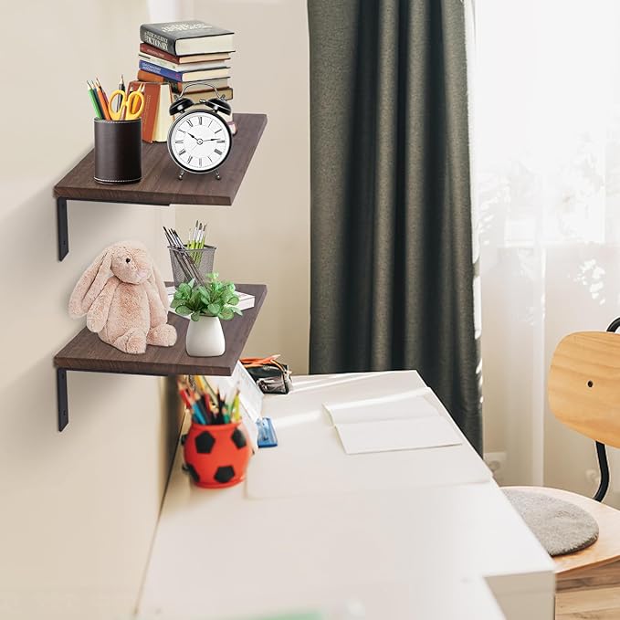 Floating Shelves, 12" Deep, Large Capacity Wood Wall Mounted Rustic Farmhouse Shelves for Home Decor(Living Room Kitchen Bathroom Bedroom),Storage and Display Shelf 2 Set (Dark Brown)
