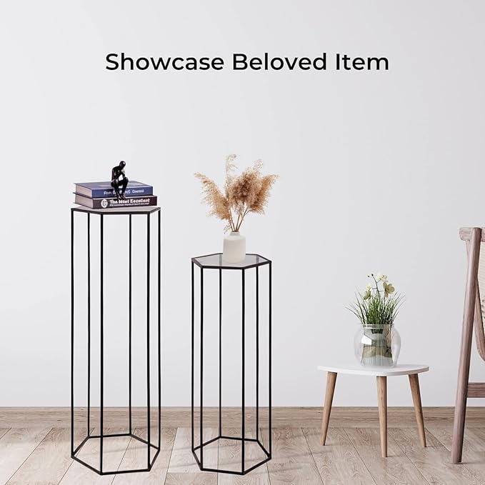 3PCS Hexagon Black Plant Stand Flower Stand for Party, Tall Metal Pedestal Stands for Display Decoration, Cake, Birthday, Wedding, Baby or Bridal Shower, Cylinder Column for Desserts