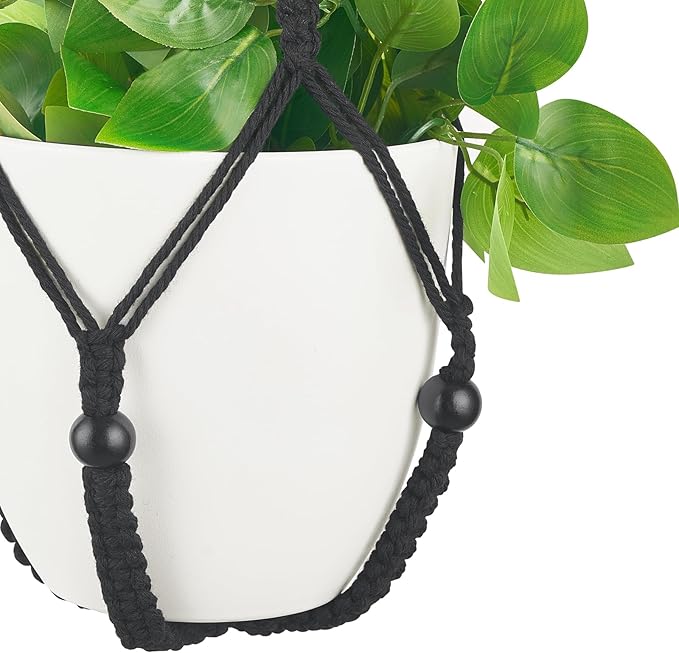 Mkono Fake Hanging Plant with Pot, Artificial Plants for Home Decor Indoor Macrame Plant Hanger with Fake Vines Faux Hanging Planter Greenery for Bedroom Bathroom Kitchen Office Decor (1, Black)