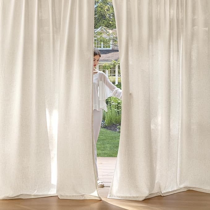 MIULEE Non-See-Through Privacy Linen Curtains 2 Panels, Light Filtering Window Curtains Farmhouse Textured Back Tab Semi Sheer Drapes for Bedroom Living Room, 52 x 72 Inches Long, Cream Ivory