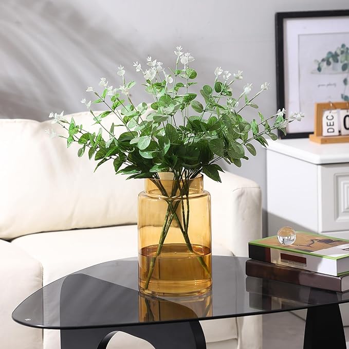 Large Glass Vase, 9 Inch Amber Glass Vase, Large Flower Vases for Bouquet, Tall Wide Mouth Vases for Flowers, Home, Wedding, Living Room, Office Decor