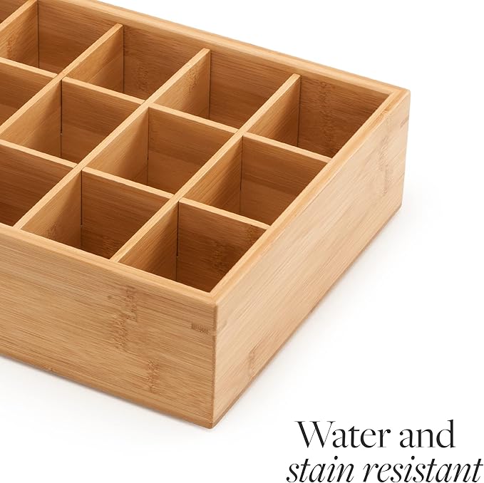 GOBAM Bamboo Closet Drawer Divider - Storage Organizer with 15 Compartments, Drawer Organizer, Storage Box for Belts, Ties, Bras, Briefs, Socks & Jewelry - Natural