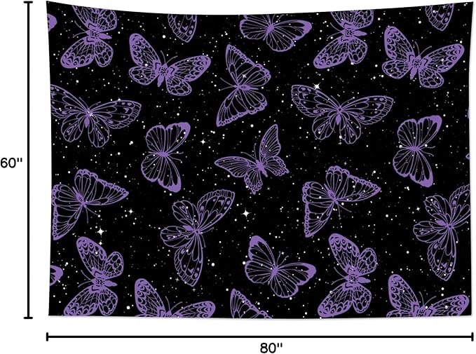 HVEST Purple Butterfly Wall Hanging - Galaxy Space Tapestry for Bedroom, Kids Room, Living Room - 60L x 80W inches
