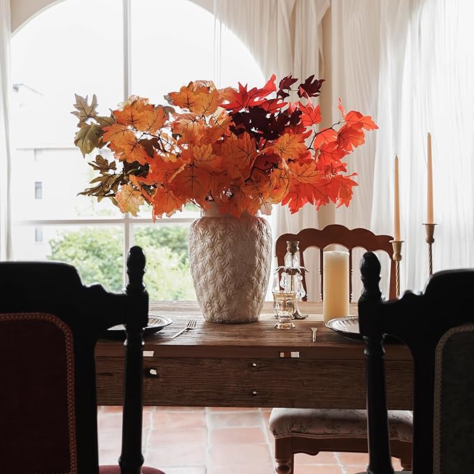 MISSPIN Artificial Fall Maple Leaves Stems, 8 PCS Fall Decorations for Indoor Outdoor Halloween Thanksgiving Farmhouse Arrangement Decorations for Front Door Wedding Centerpieces in Autumn