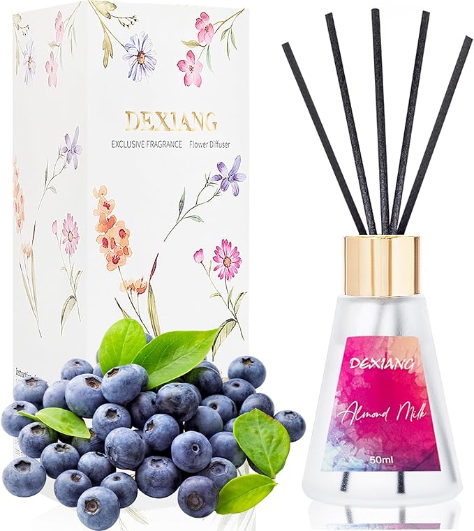 Reed Diffuser Set, 1.7oz Blueberry Scented Diffuser with Sticks, Home Perfume Diffuser Bathroom Shelf Decor(Blueberry)