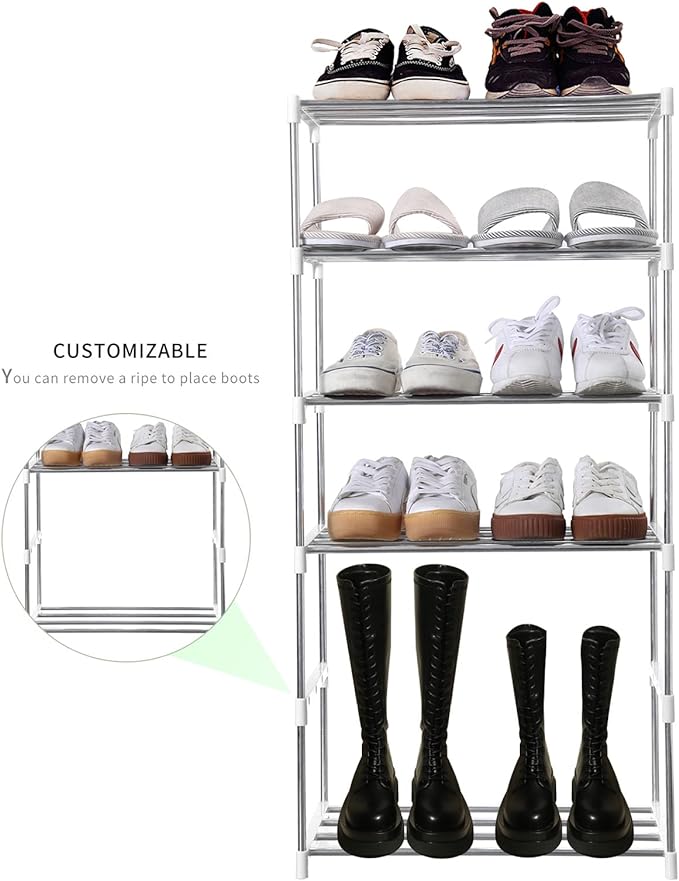 Stackable Small Shoe Rack, Entryway, Hallway and Closet Space Saving Storage and Organization (10-Tier, White)