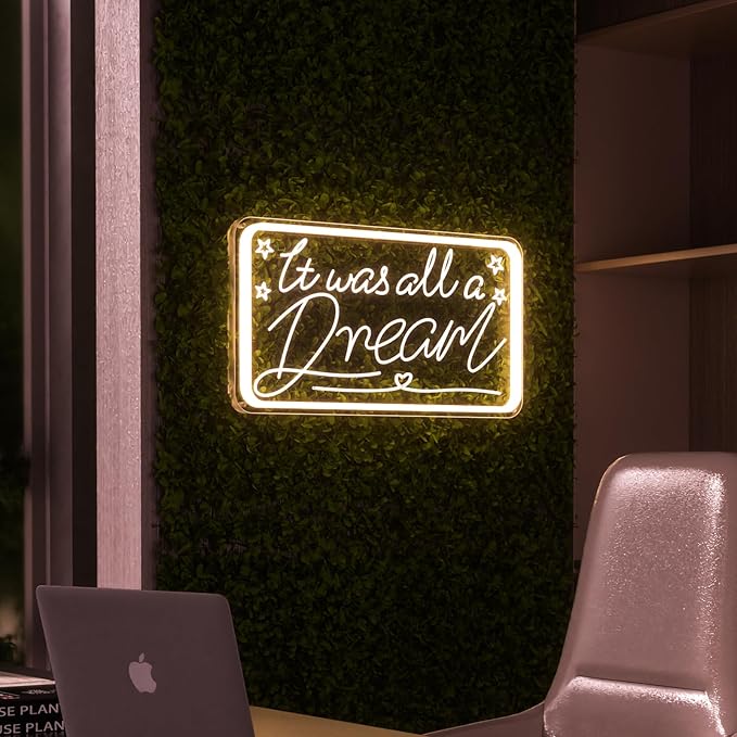It Was All A Dream Neon Signs For Wall Decor, Neon Light Signs for Bedroom Club Office Hotel Cafe Dream Neon Lights Wedding Birthday Party,Room Decor, Aesthetic Room Decor, Living Room