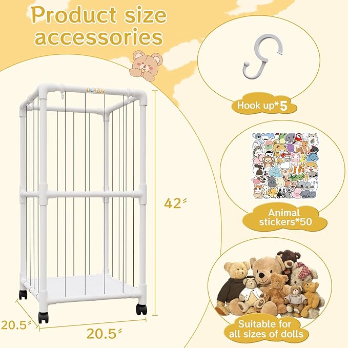 Large Stuffed Animal Zoo Cage with Wheel, Plush Animal Storage Holder for Stuffed Animals, Playroom, Bedroom, Nursery, Stuffed Animal Storage Shelves Display Decor, Kids Toy Storage Organizer