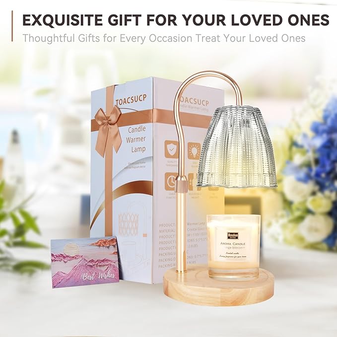 Candle Warmer Lamp with 3 Bulbs, Adjustable Height Dimmable Candle Warmer with Timer, Compatible with Large Jar Candles, Candle Lamp with Charming Gift Box for Her/Him