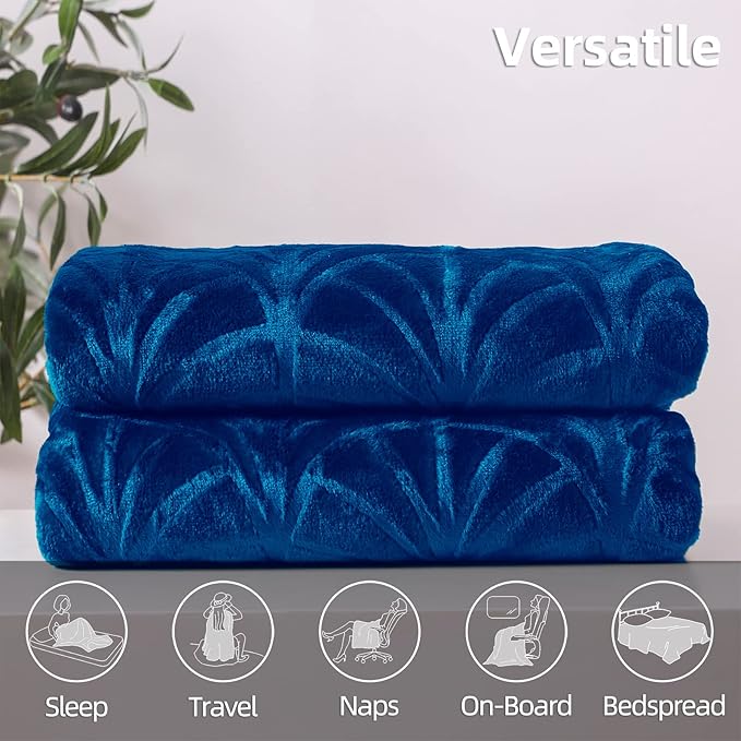 Whale Flotilla Flannel Fleece Twin Size Blanket for Bed, Soft Fluffy Velvet Bedspread Coverlet with Decorative Vintage Pattern for All Season, Warm and Lightweight, 60x80 Inch, Royal Blue