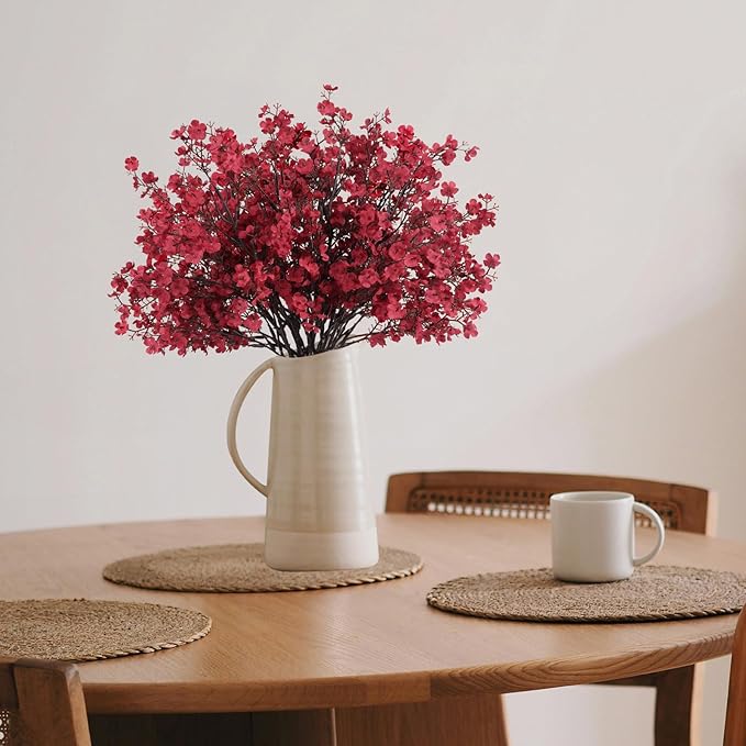 8Pcs Baby Breath Artificial Flowers,Real Touch Red Silk Flowers Bundles Fake Flowers for Vase Home Office Wedding Spring Winter Indoor Outdoor Centerpiece Table Party Decoration