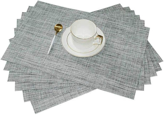 GIVERARE Placemats Set of 6, Heat-Resistant Woven Vinyl Place Mat, Non-Slip Washable PVC Table Mats, Easy to Clean Premium Plastic Place at for Dining, Kitchen Table (Smoky Gray)