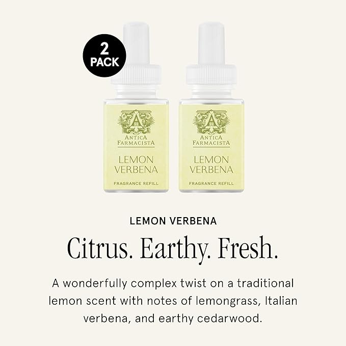 Pura & Antica Farmacista Home Scent Refill - Smart Home Air Diffuser Fragrance - Up to 120-Hours of Luxury Fragrance per Refill - Household Essential - Safe Diffuser Fragrance - 2 Pack, Lemon Verbena