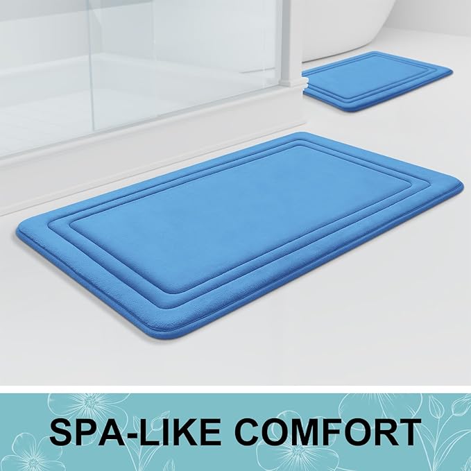 Grandaily Memory Foam Bath Mat Rug 30x20, Ultra Soft, Non-Slip and Absorbent Bathroom Rugs, Machine Wash Dry, Comfortable Bath Carpet for Bathroom Floor, Tub and Shower, Blue