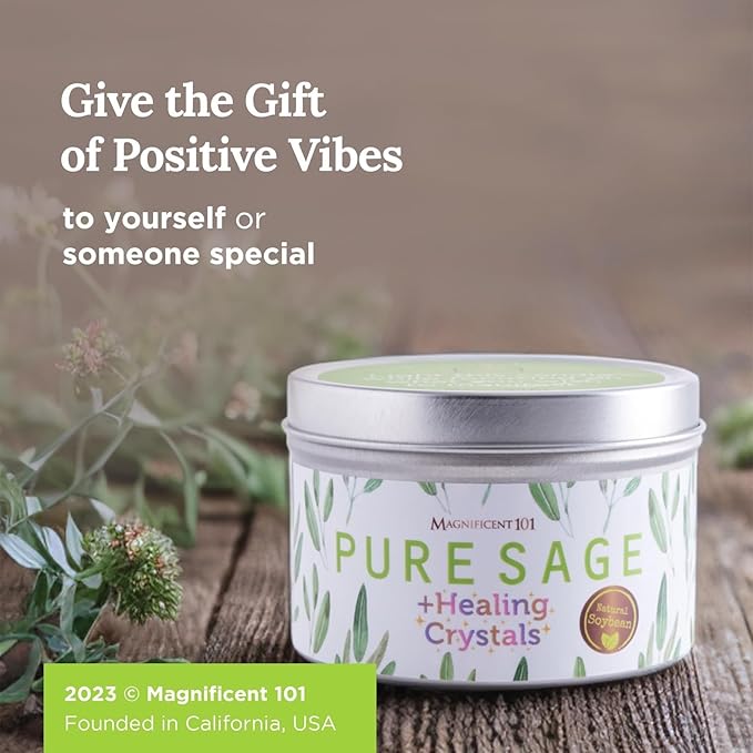 Magnificent 101 Long-Lasting Healing Crystals Candle | 6 Oz - 35-Hour Burn | All Natural Soy Wax, Rose Quartz, Amethyst, Moonstone & Black Tourmaline | House Energy Cleansing & Manifestation