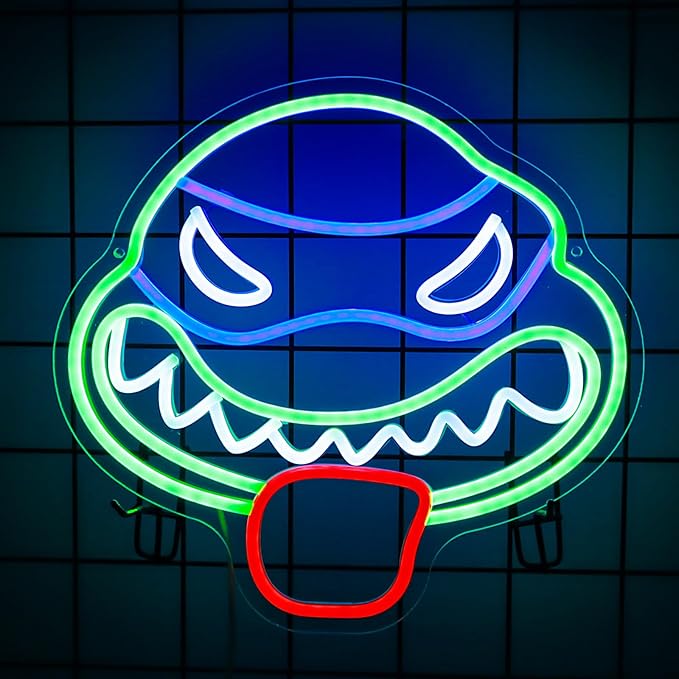 Anime Turtles Neon Wall Light -13.8 * 13in USB-Powered LED Decor for Bedroom, Gaming Room, or Hero-Themed Birthday Party