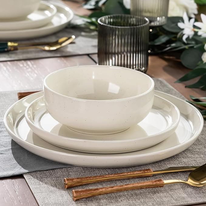 GBHOME Ceramic Dinnerware Set for 4, 12pcs Stoneware Plates and Bowls Sets, Handmade Chip and Scratch Resistant Dishes Set, Dishwasher & Microwave Safe