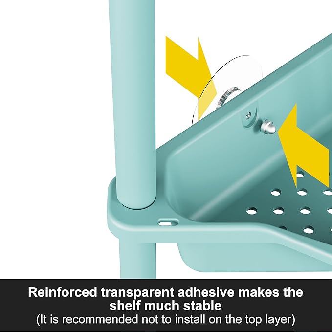 Orimade Rustproof 5 Tier Floor Standing Corner Shower Caddy Organizer, Plastic Metal Splicing Floor Corner Shelf Rack Stands for Bathroom, Blue