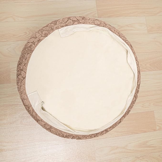 Round Pouf Ottoman Stuffed 20 x 20 x 14 Inches Boho Poof Foot Stool Home Decor Floor Pouffe Ottoman Foot Rest for Couch Sofa Bean Bag Chairs Living Room Bedroom (Brown)
