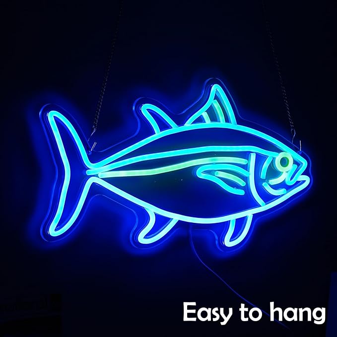 Tuna Neon Sign Blue Green Fish Neon Lights Signs for Wall Decor Dimmable Led Signs for Bedroom Living Room Restaurant Office Birthday Gifts(16.9’’X9.6’’)