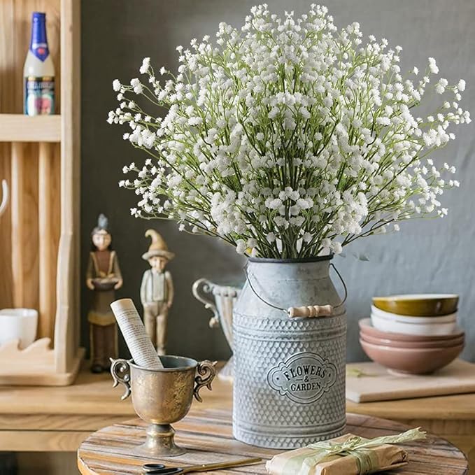 10 Pack Baby's Breath Artificial Flowers Bulk 3 Branches Faux Baby Breath Plastic Flowers Fake Gypsophila Flower Arrangement for Crafts Fake Flowers Bouquet for Wedding Home Decor White Baby Breath
