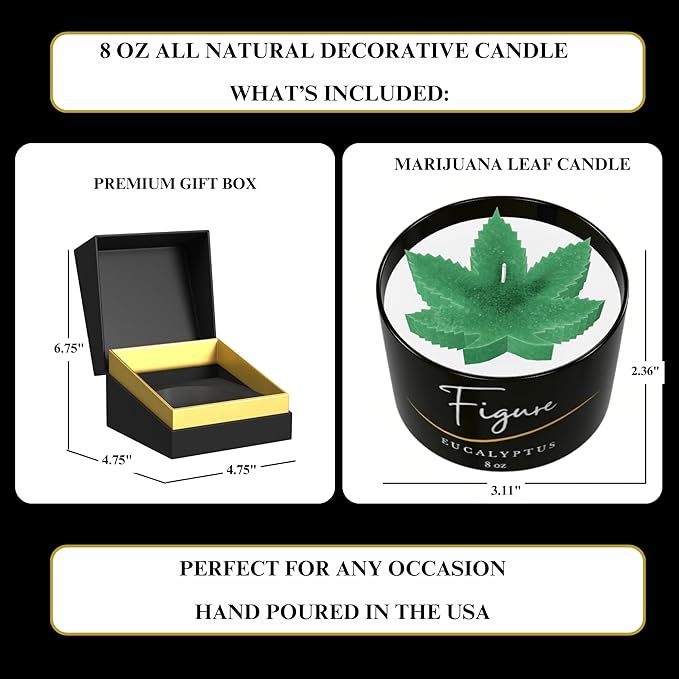 All Natural Scented Candle for Cannabis Lovers | Hand-Poured | Aromatherapy | Beeswax & Organic Soy Wax Blend | Essential Oils | 100% Beeswax Wick | Premium Gift Box Included | Weed Leaf Eualyptus