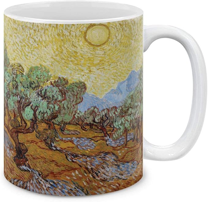 MUGBREW Classic Art Olive Trees With Yellow Sky And Sun Vincent Van Gogh Ceramic Coffee Mug Tea Cup, 11 OZ