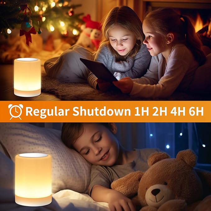 OORUN Touch Bedside Table Lamp,13 RGB Colors & 5 Brightness, USB Rechargeable Desk Lamp, Remote Control Dimmable Night Light with RGB Color Changing,Portable Lamp for Baby (2 Pack White)