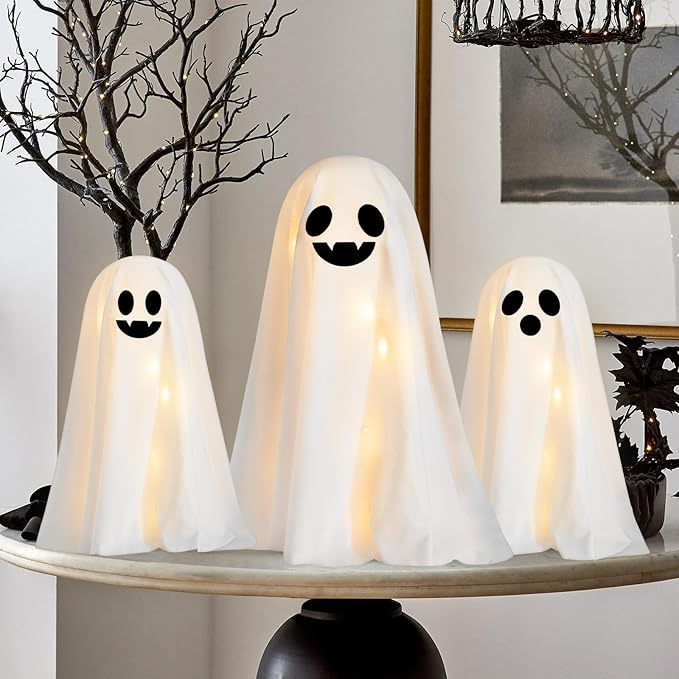 Halloween Decorations Indoor - 3 Packs DIY Light-Up Spooky Ghosts with String Lights, Witch Hats, Crafts Kits for Halloween Decor Indoor Party Home Table Mantel Room Kitchen Office