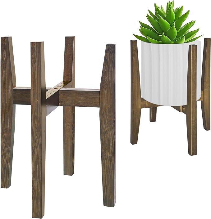 Plant Stand Indoor, Bamboo Plant Shelf, Adjustable Corner Plants Flower Holders Single Floor Plant Stand, Fits 8 to 12 Inches Pots,(Pot & Plant Not Included)(walnut)