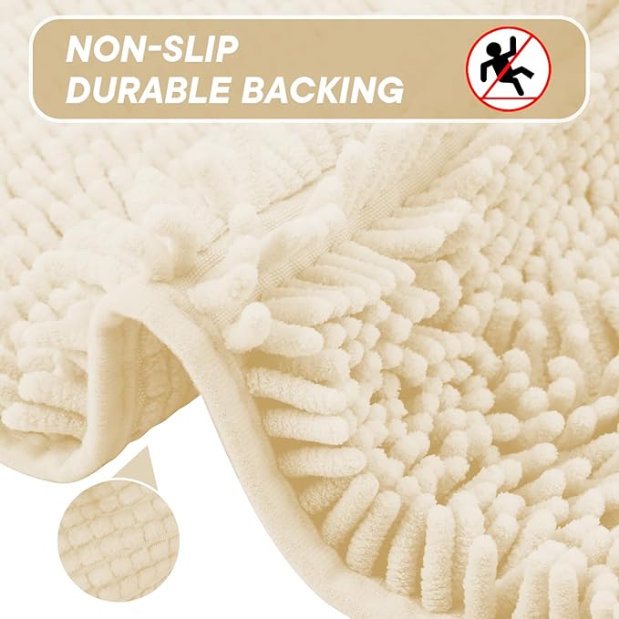 Bathroom Rugs 2 Pieces Chenille Bath Rug Mat, Extra Thick and Soft Absorbent Bath Rugs, Machine Washable, Non-Slip Plush Bath Mats for Tub, Shower, and Bath, (Milk White, 32"x20"+24"x16")