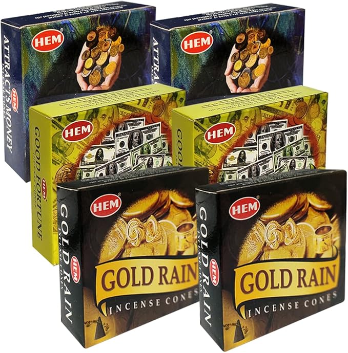 Attracts Money Good Fortune Gold Rain Incense Cones & Holder Bundle Variety Pack From Hem Trumiri Insense Insence