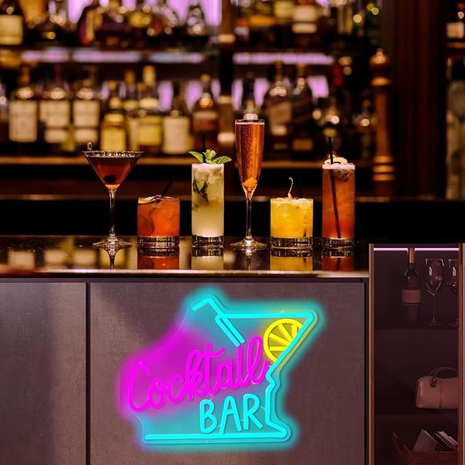 Cocktails Neon Sign for Wall Decor Bar Led Sign Glass Neon Lights Neon Bar Sign for Home Bar Party Pub Night Club Man Cave Bistro
