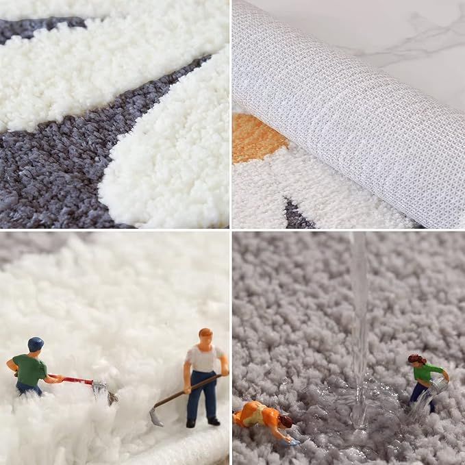 Rugs Mat, White Flower Bath Rugs Fluffy Soft Superfine Fiber Rugs Non Slip Bath Mat Machine Wash Plush Bathroom Rug for Bathroom Shower Room (16"×24", Gray)