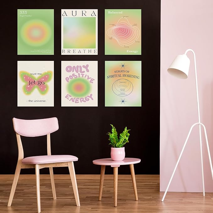 Habseligkeit Green Cute Room Decor, Gradient Wall Posters, Buttefly Wall Art Prints, Aura Posters for Grils Aesthetic Bedroom 8x10inch, Unframed, Set of 6