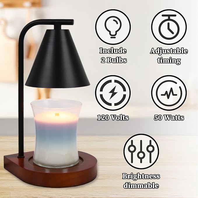 SOKCVSEA Candle Warmer Lamp - Candle Warmer with Timer, Birthday Gifts for Women Mom Gifts, House Warming Gifts New Home Decor, Wax Melt with 2 Bulb Black 02