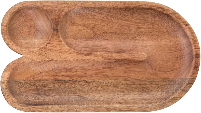 Bloomingville Mango Wood Sectioned, U-Shaped Tray, 14" L x 8" W x 1" H, Walnut