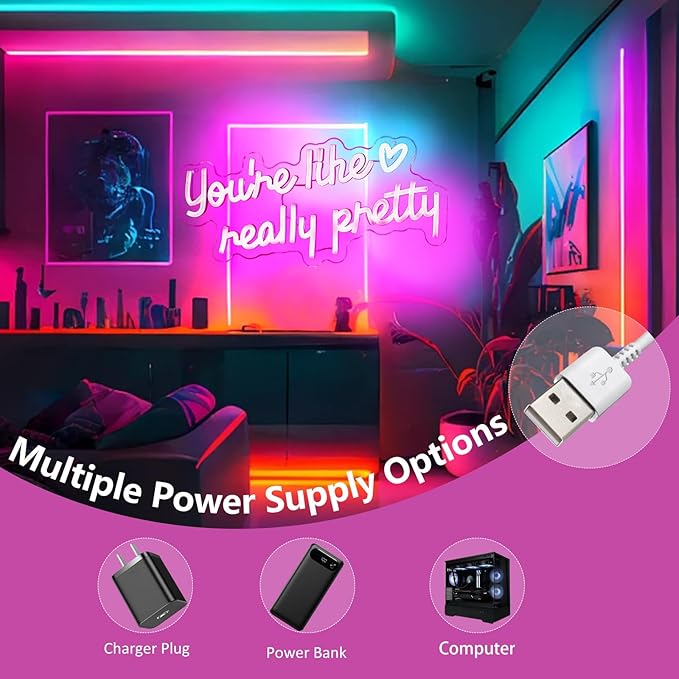 KHK You’re Like Really Pretty Neon Sign Led Neon Lights Pink Neon Sign for Bedroom Led Sign USB Powered Neon Signs for Wall Decor Dimmable for Christmas Thanksgiving Birthday Party Girls Gifts
