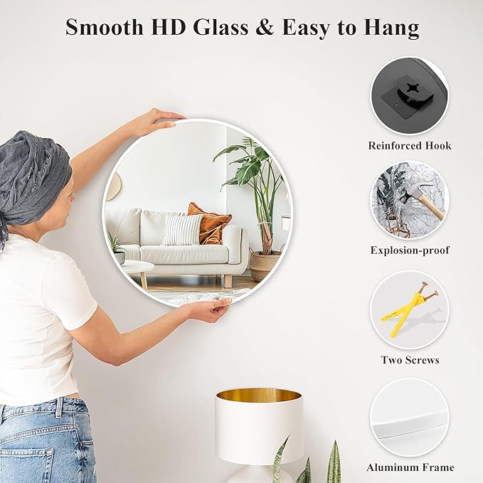 Fabuday White Round Mirror for Bathroom - Small 18 Inch Circle Mirror for Wall Decor with Matte Frame, Living Room, Bedroom, Entryway Circular Mirror