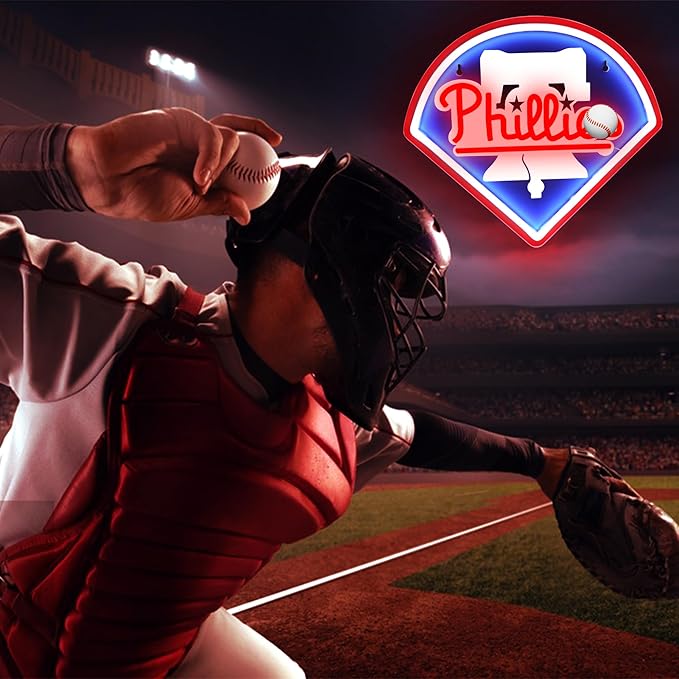 Baseball Neon Sign for Wall Decor Phillie Team Neon Light for Man Cave Led Sign for Bedroom Birthday Gifts for Baseball Fans Neon Sign 5V USB Powered Size13.3 * 12.2IN(ZYLD271)