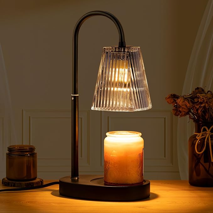Candle Warmer Lamp - Electric Candle Lamps Warmer with Dimmer Adjustable Height Timer Lamp Candles Warmers Glass Vintage Nightstand Lamp Sets with 2 Bulbs(Grey)
