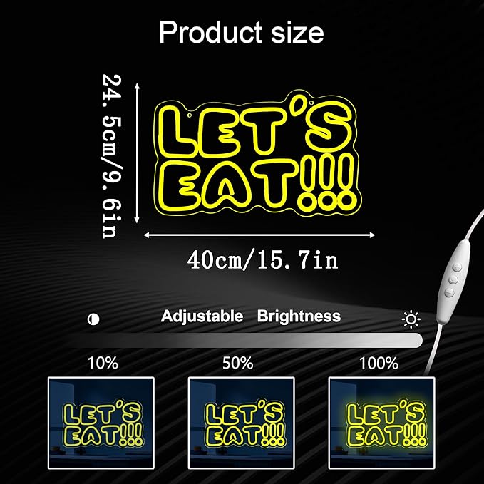 Let's Eat Neon Sign,Dimmable Anime Cartoon Neon Signs for Wall Decor,USB Game Neon Light for Man Cave Kids Room Bedroom Bar Birthday Gifts(15.7 * 9.6in)