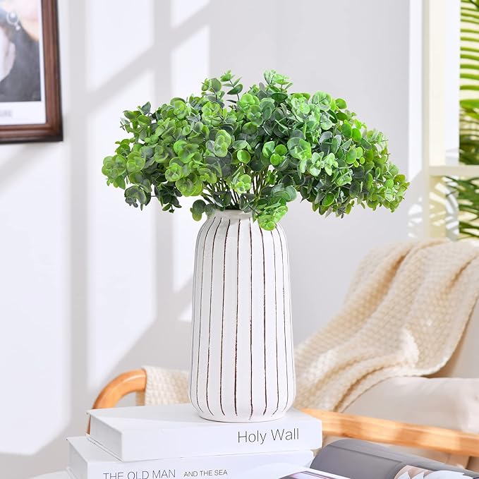 24pcs Artificial Eucalyptus Stems Fake Eucalyptus Leaves Branches Faux Greenery Stems for Vase Home Wedding Bouquet Wreath Decor, Grey Green
