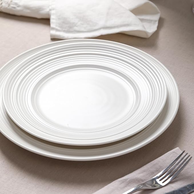 Earth & Clay Celeste 24-Piece Dinnerware, Stoneware, Plates and Bowls Set, Includes Dinner and Salad Plates, Cereal Bowls, Dishwasher and Microwave Safe, Dish Set for 8, Ivory White