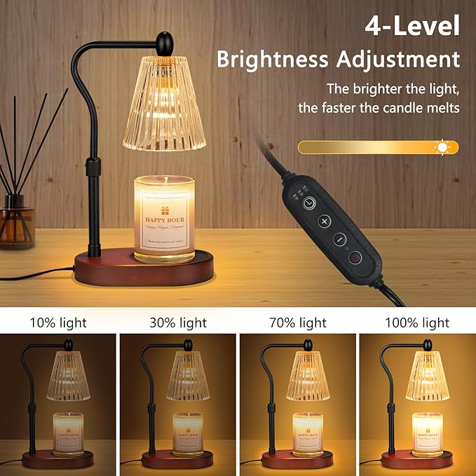 Candle Warmer Lamp, with Timer and Dimmer, Adjustable Height, Mothers Day Gifts for Mom,Birthday Gifts for Women, Wax Melt Warmer for Scented Jar Candles, Home Decor (Brown)